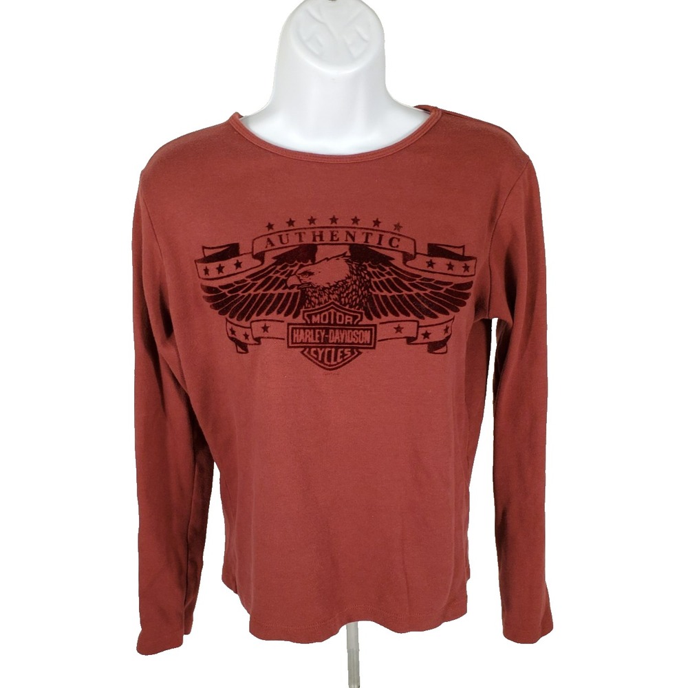 Harley-Davidson Womens Large Long Sleeve Burgundy T-Shirt‎ 100% Cotton